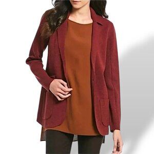 Eileen Fisher NWOT 100% merino wool brown pocketed oversized cardigan jacket S/P